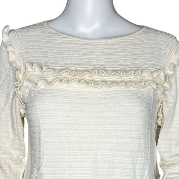 Ann Taylor Sweater Womens Large Cream Ruffle Trim Lightweight Neutral Minimalist - Picture 5 of 9